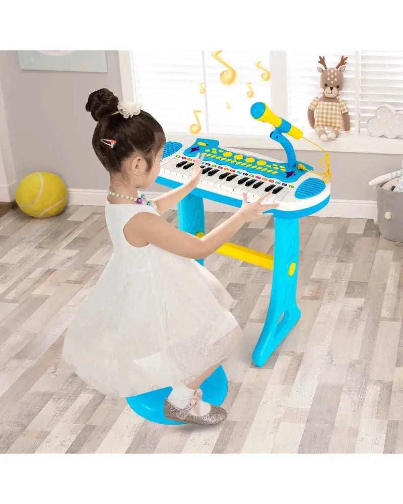 31-Key Kids Piano Keyboard Toy with Microphone and Multiple Sounds for Age 3+-Blue - Blue - Musical Toys