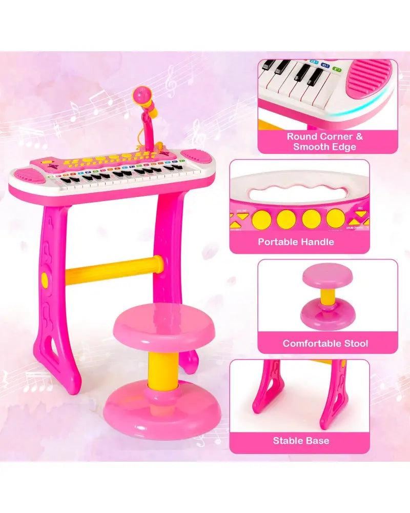 31-Key Kids Piano Keyboard Toy with Microphone and Multiple Sounds for Age 3+-Pink - Pink - Musical Toys