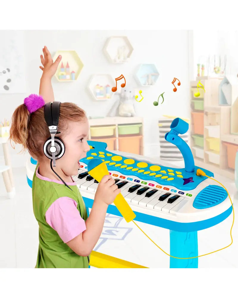 31-Key Kids Piano Keyboard Toy with Microphone and Multiple Sounds for Age 3+-Blue - Blue - Musical Toys
