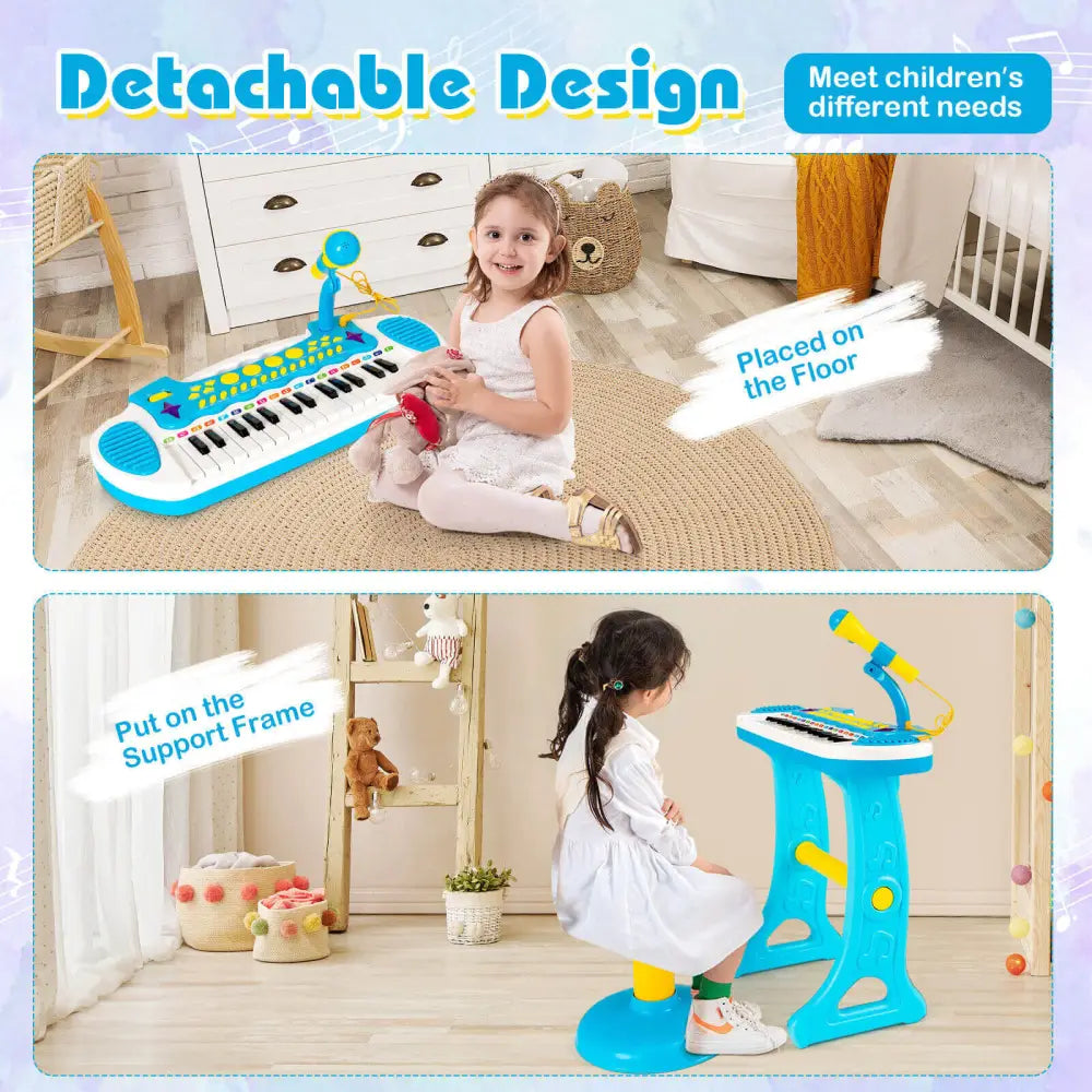 31-Key Kids Piano Keyboard Toy with Microphone and Multiple Sounds for Age 3+-Blue - Blue - Musical Toys