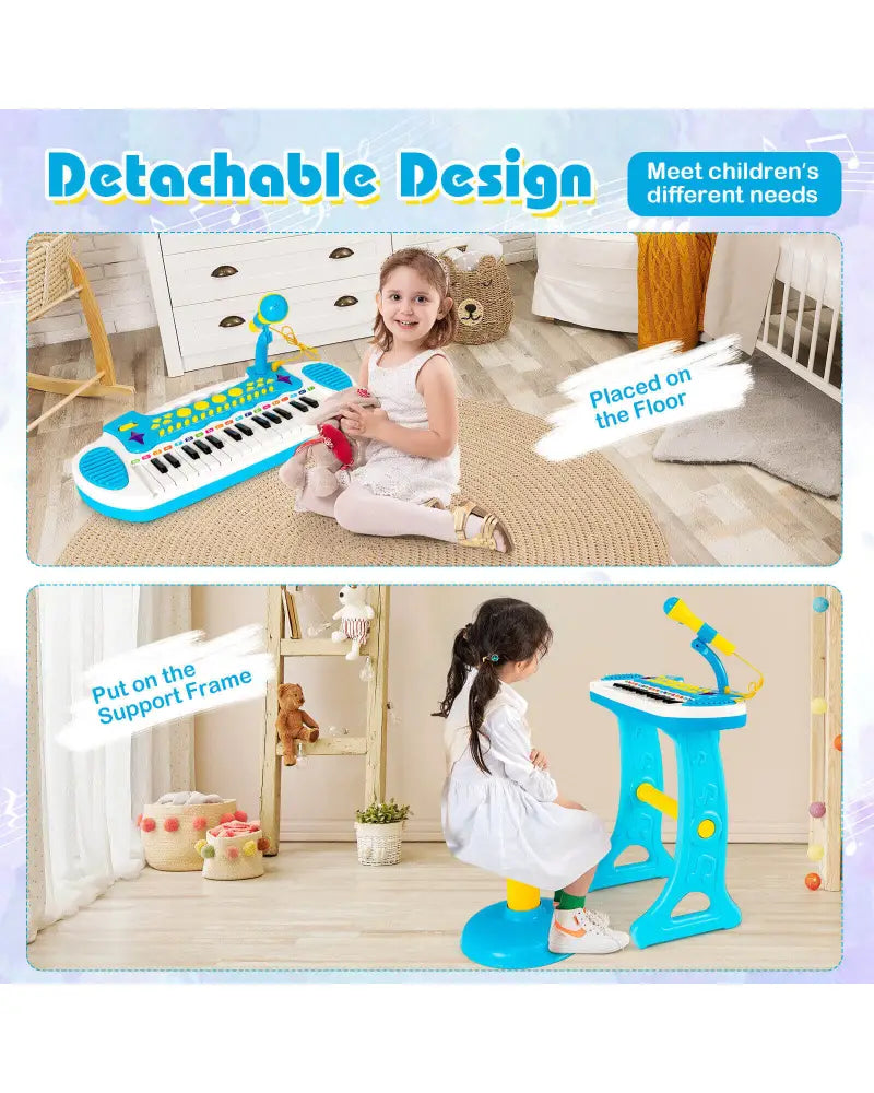 31-Key Kids Piano Keyboard Toy with Microphone and Multiple Sounds for Age 3+-Blue - Blue - Musical Toys