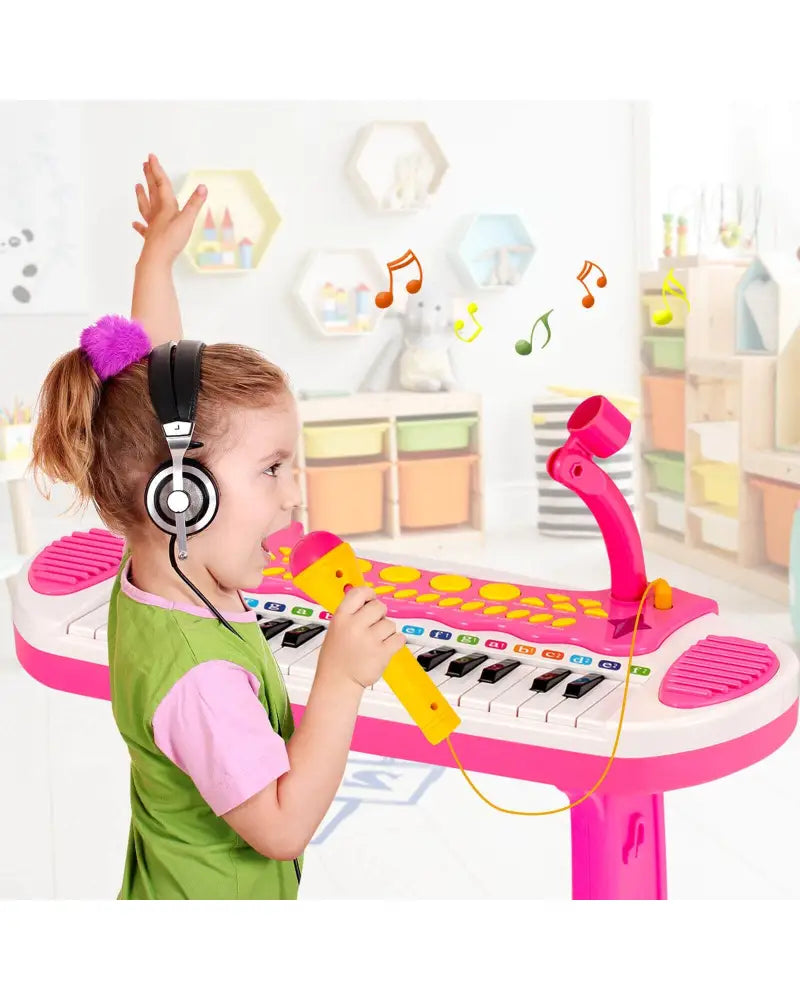 31-Key Kids Piano Keyboard Toy with Microphone and Multiple Sounds for Age 3+-Pink - Pink - Musical Toys
