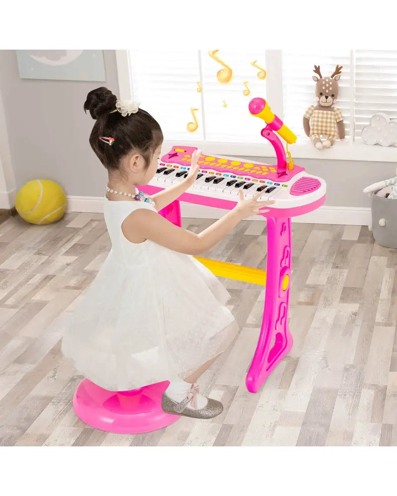 31-Key Kids Piano Keyboard Toy with Microphone and Multiple Sounds for Age 3+-Pink - Pink - Musical Toys