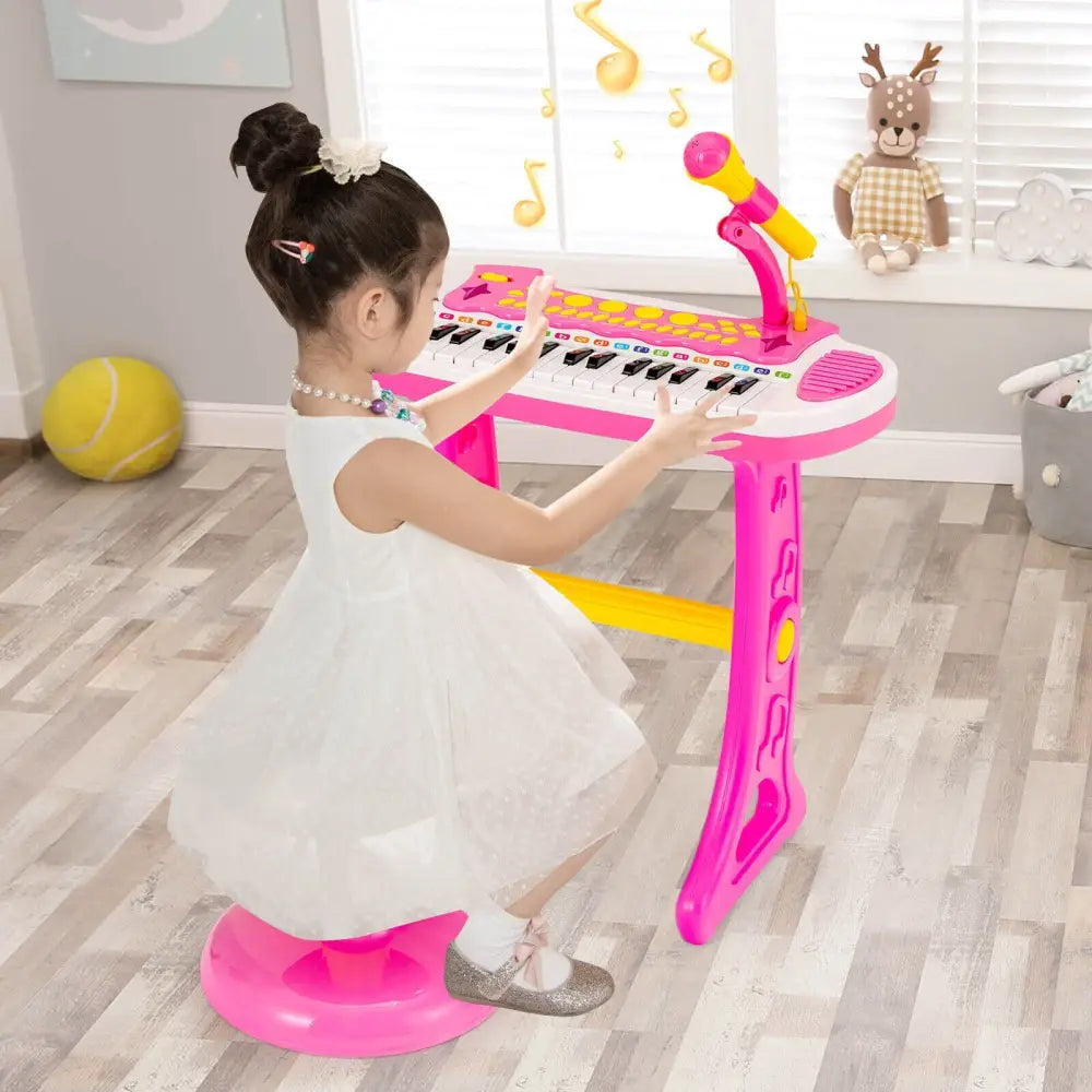 31-Key Kids Piano Keyboard Toy with Microphone and Multiple Sounds for Age 3+-Pink - Pink - Musical Toys