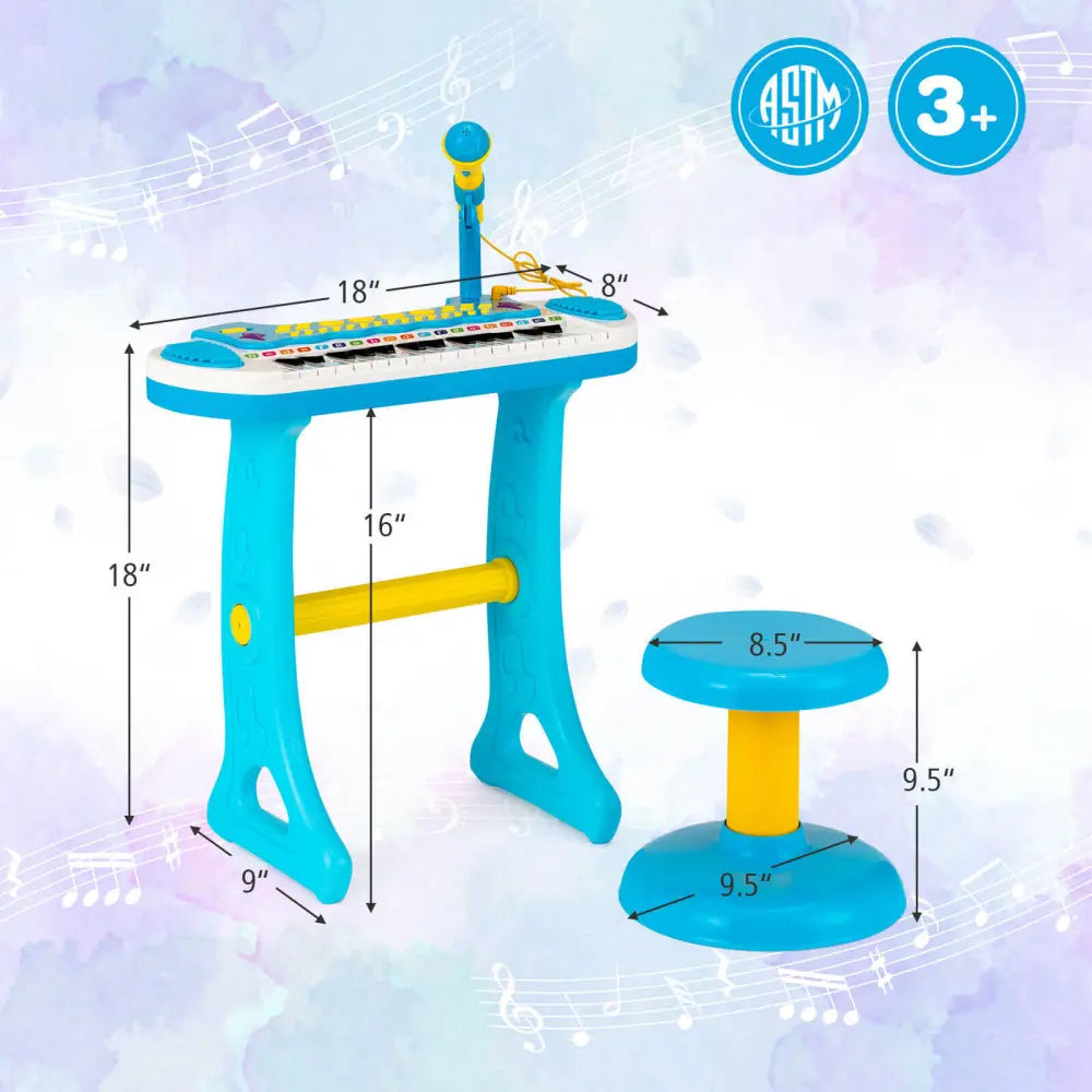 31-Key Kids Piano Keyboard Toy with Microphone and Multiple Sounds for Age 3+-Blue - Blue - Musical Toys