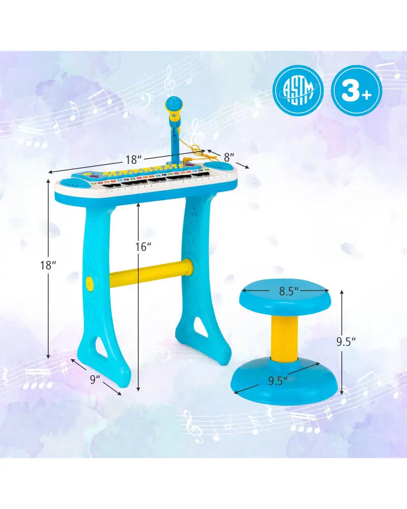 31-Key Kids Piano Keyboard Toy with Microphone and Multiple Sounds for Age 3+-Blue - Blue - Musical Toys