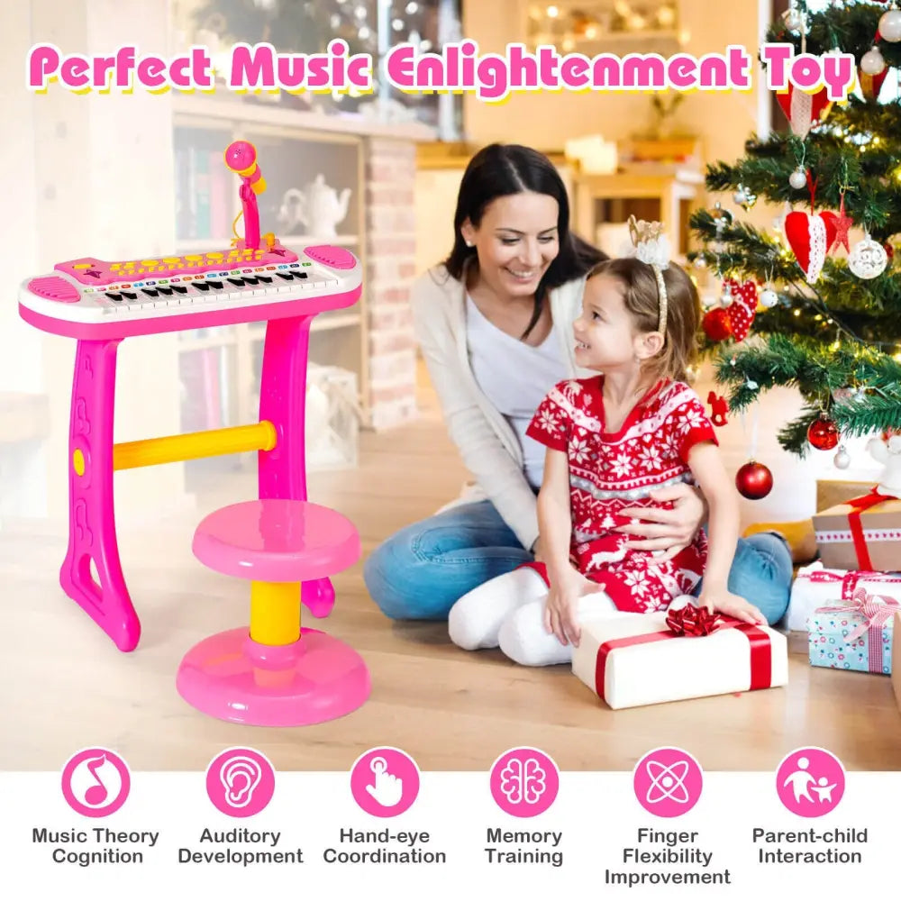 31-Key Kids Piano Keyboard Toy with Microphone and Multiple Sounds for Age 3+-Pink - Pink - Musical Toys