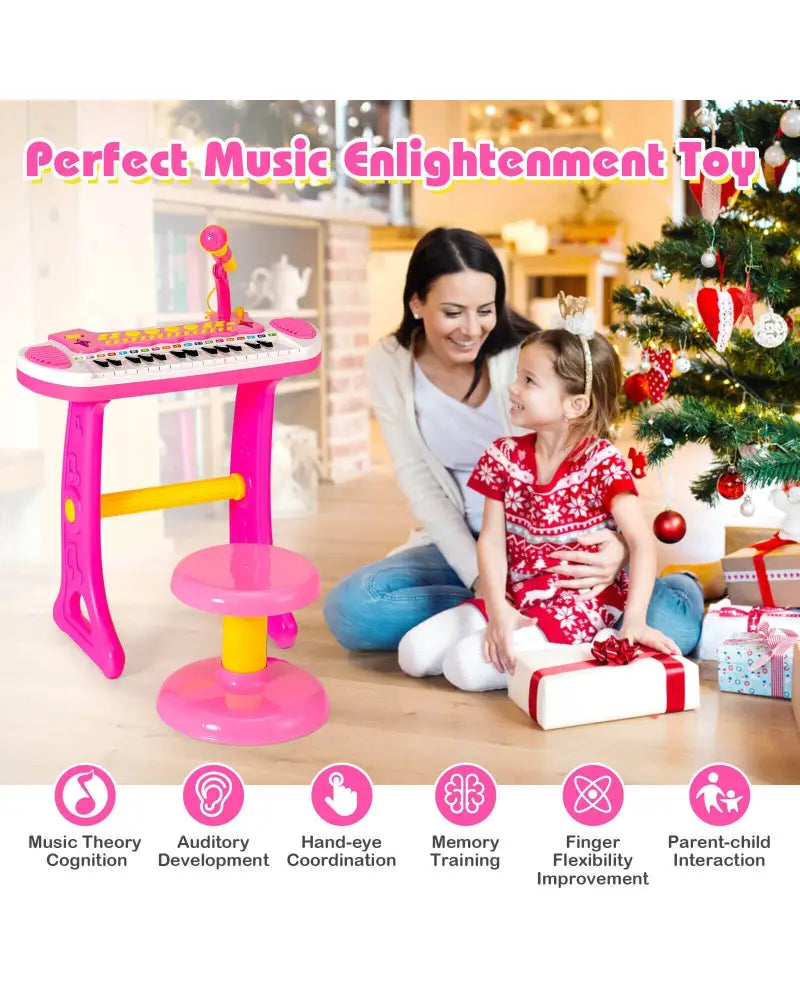 31-Key Kids Piano Keyboard Toy with Microphone and Multiple Sounds for Age 3+-Pink - Pink - Musical Toys