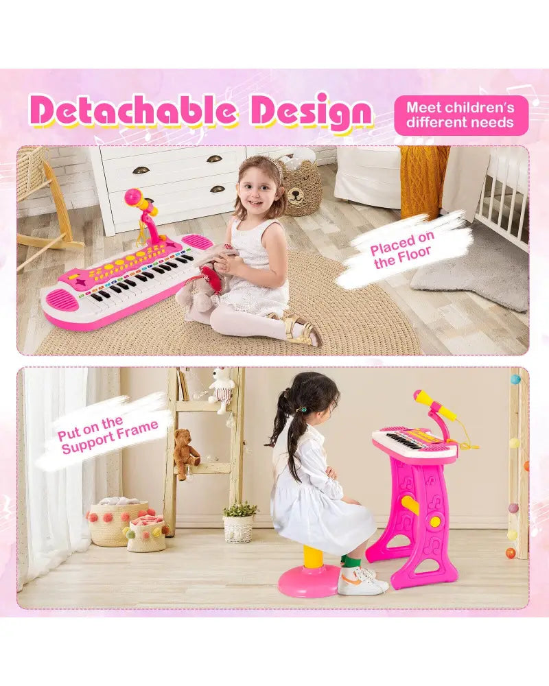31-Key Kids Piano Keyboard Toy with Microphone and Multiple Sounds for Age 3+-Pink - Pink - Musical Toys