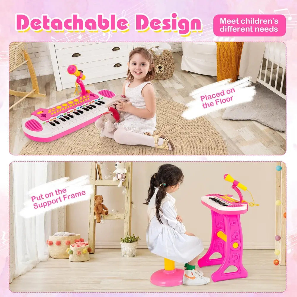 31-Key Kids Piano Keyboard Toy with Microphone and Multiple Sounds for Age 3+-Pink - Pink - Musical Toys