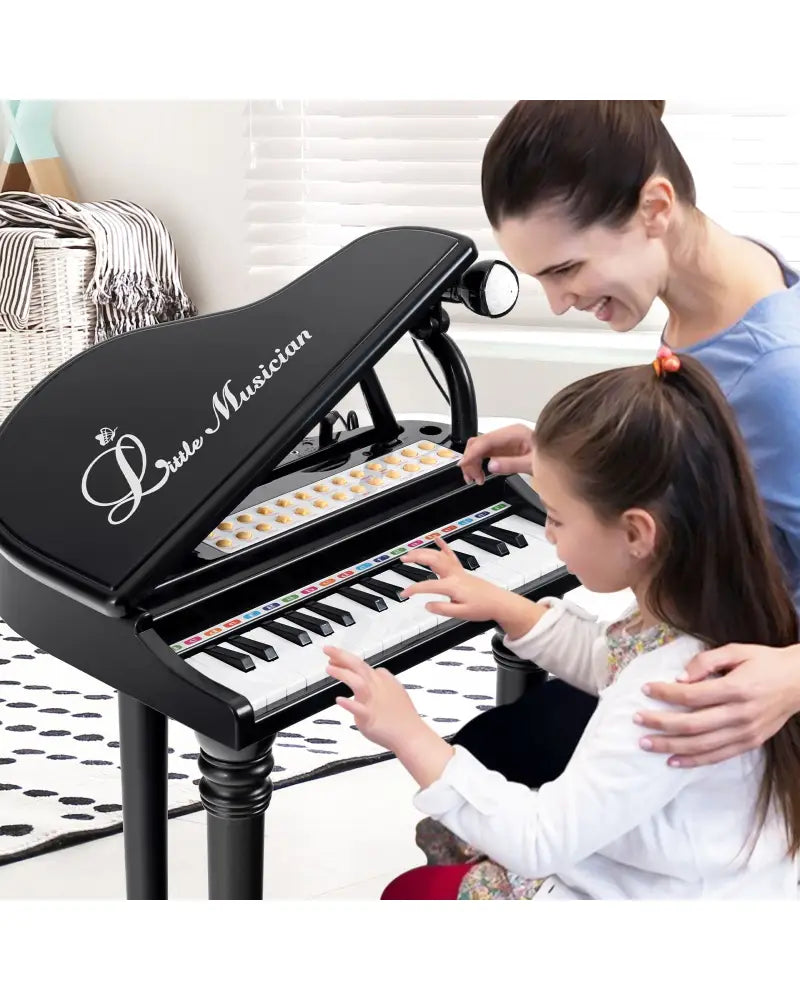 31 Keys Kids Piano Keyboard with Stool and Piano Lid-Black - Black - Pianos & Keyboards