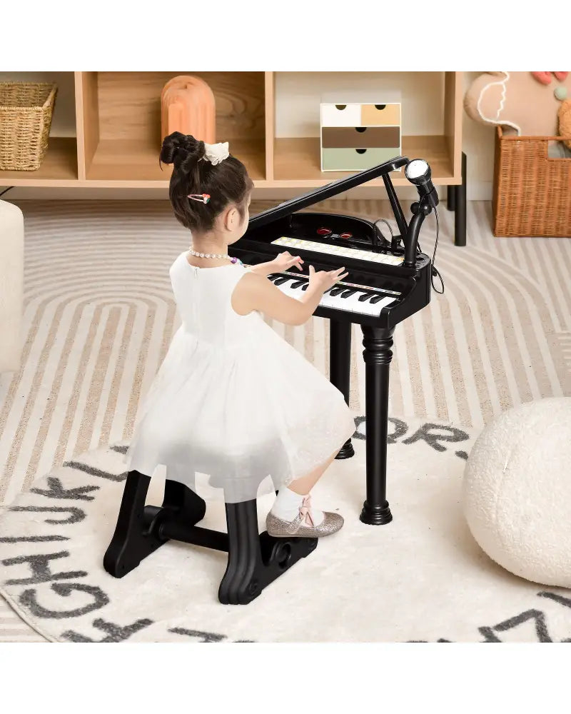 31 Keys Kids Piano Keyboard with Stool and Piano Lid-Black - Black - Pianos & Keyboards