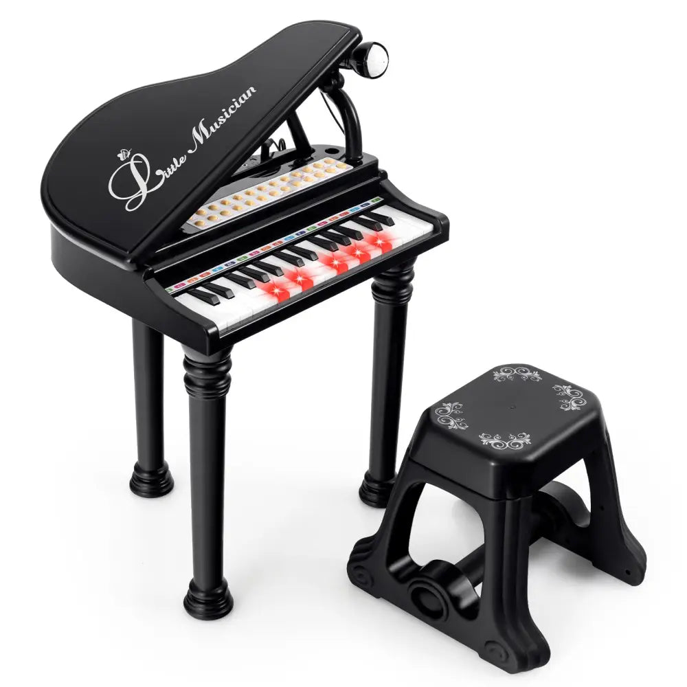 31 Keys Kids Piano Keyboard with Stool and Piano Lid-Black - Black - Pianos & Keyboards