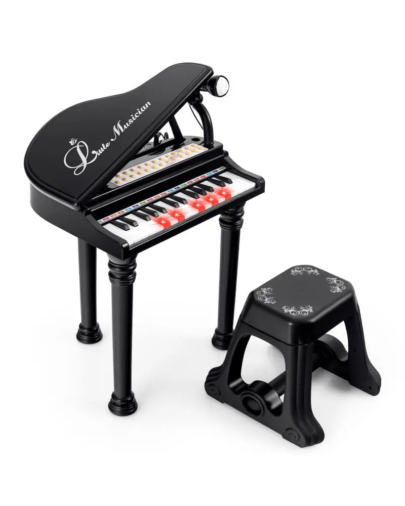 31 Keys Kids Piano Keyboard with Stool and Piano Lid-Black - Black - Pianos & Keyboards