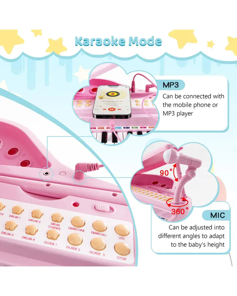 31 Keys Kids Piano Keyboard with Stool and Piano Lid-Pink - Pink - Pianos & Keyboards