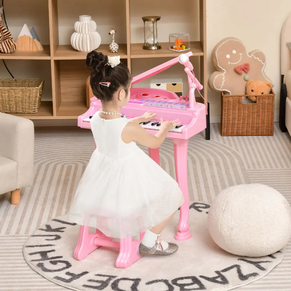 31 Keys Kids Piano Keyboard with Stool and Piano Lid-Pink - Pink - Pianos & Keyboards