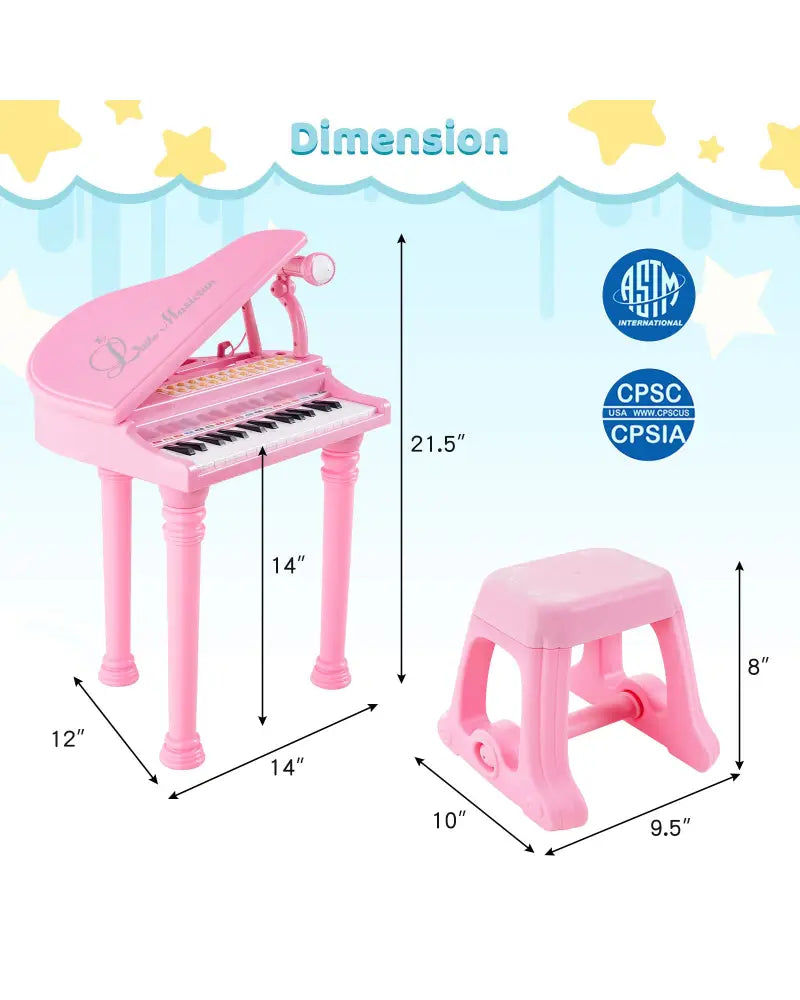 31 Keys Kids Piano Keyboard with Stool and Piano Lid-Pink - Pink - Pianos & Keyboards