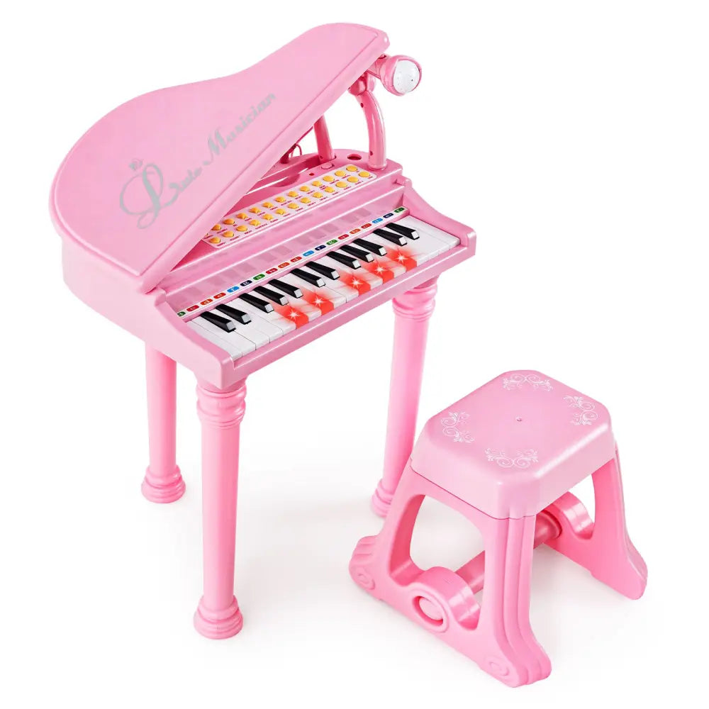 31 Keys Kids Piano Keyboard with Stool and Piano Lid-Pink - Pink - Pianos & Keyboards