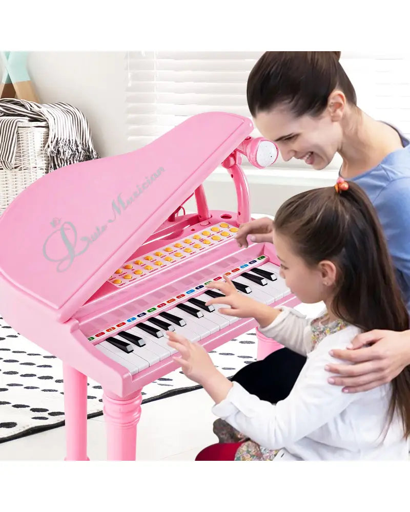 31 Keys Kids Piano Keyboard with Stool and Piano Lid-Pink - Pink - Pianos & Keyboards