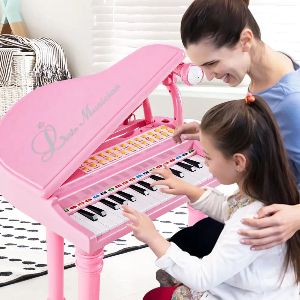 31 Keys Kids Piano Keyboard with Stool and Piano Lid-Pink - Pink - Pianos & Keyboards