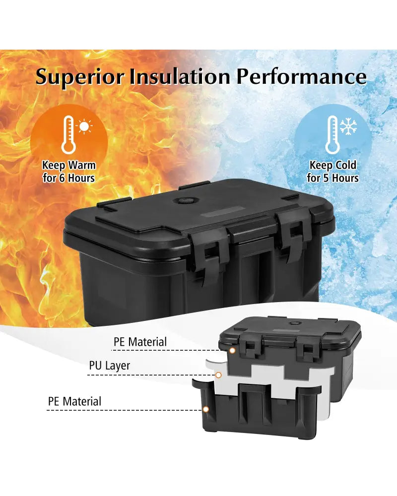 31 QT Insulated Food Pan Container with 3 Transparent One-Third Pans with Lids-Black - Black - Food Warmers & Burners