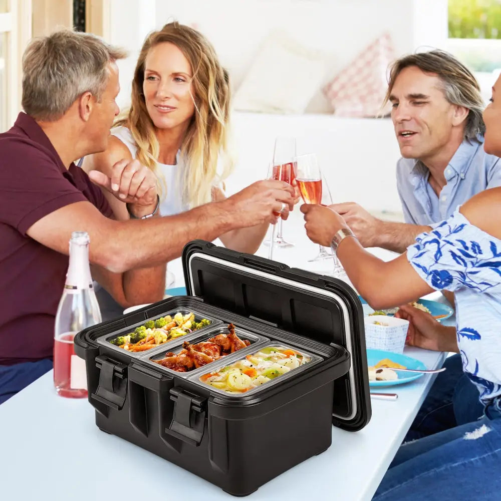31 QT Insulated Food Pan Container with 3 Transparent One-Third Pans with Lids-Black - Black - Food Warmers & Burners