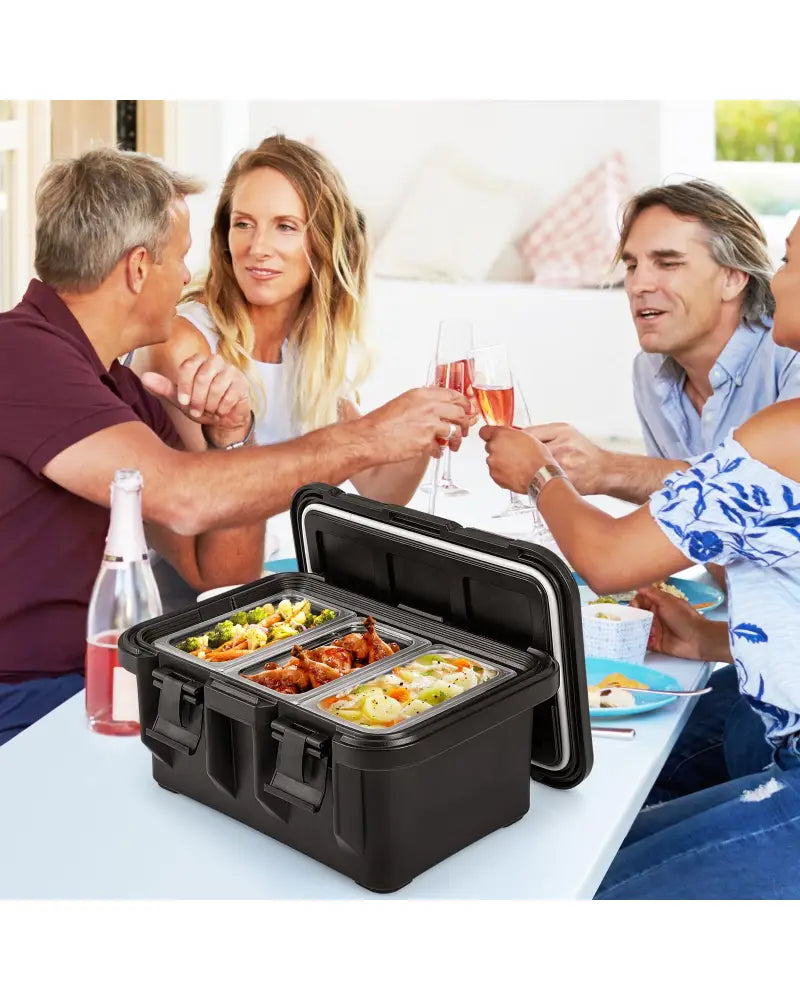 31 QT Insulated Food Pan Container with 3 Transparent One-Third Pans with Lids-Black - Black - Food Warmers & Burners