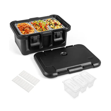 31 QT Insulated Food Pan Container with 3 Transparent One-Third Pans with Lids-Black - Black - Food Warmers & Burners