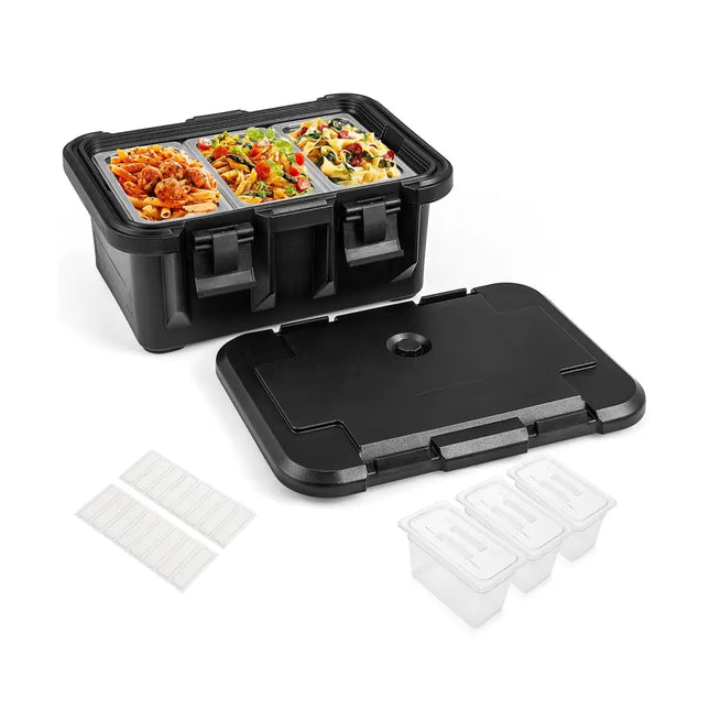 31 QT Insulated Food Pan Container with 3 Transparent One-Third Pans with Lids-Black - Black - Food Warmers & Burners