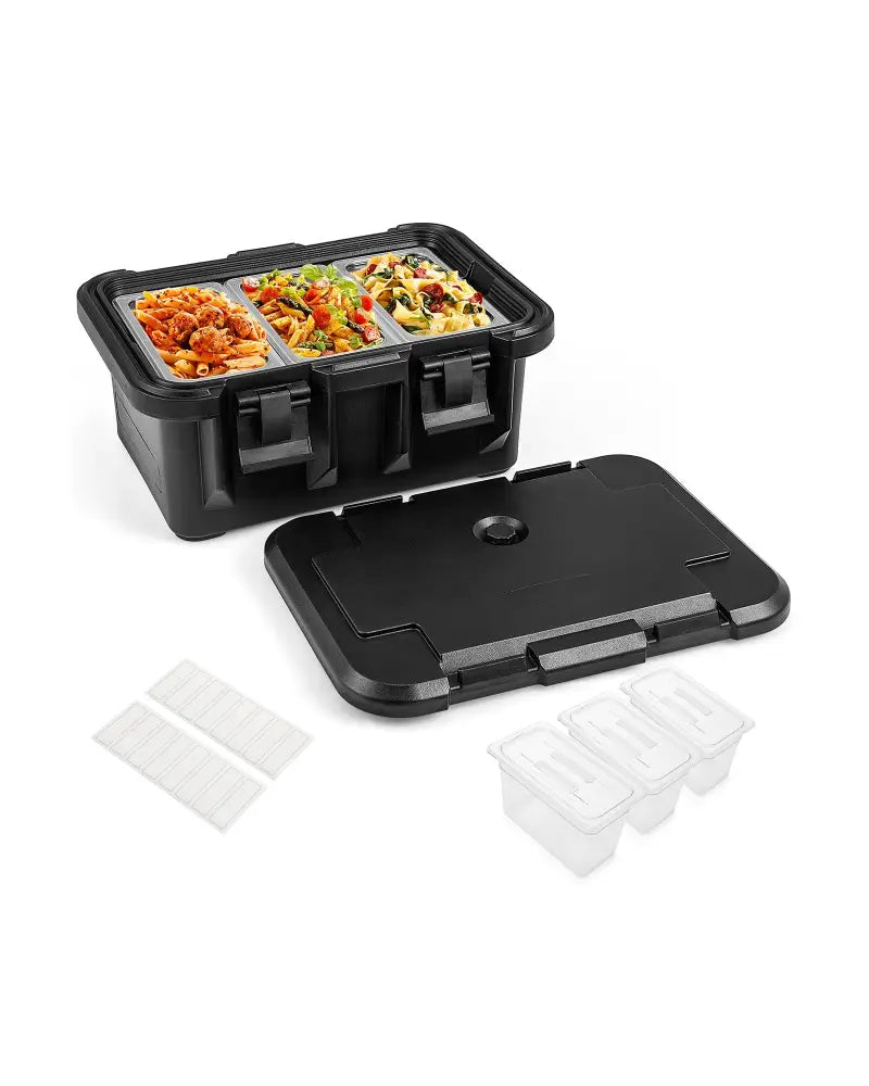 31 QT Insulated Food Pan Container with 3 Transparent One-Third Pans with Lids-Black - Black - Food Warmers & Burners