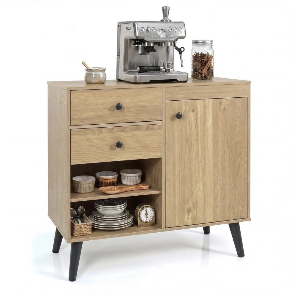 31’’ Sideboard Cabinet with 2 Open Compartments and 2 Drawers-Natrual - Natural - Sideboards Cabinets & Buffets