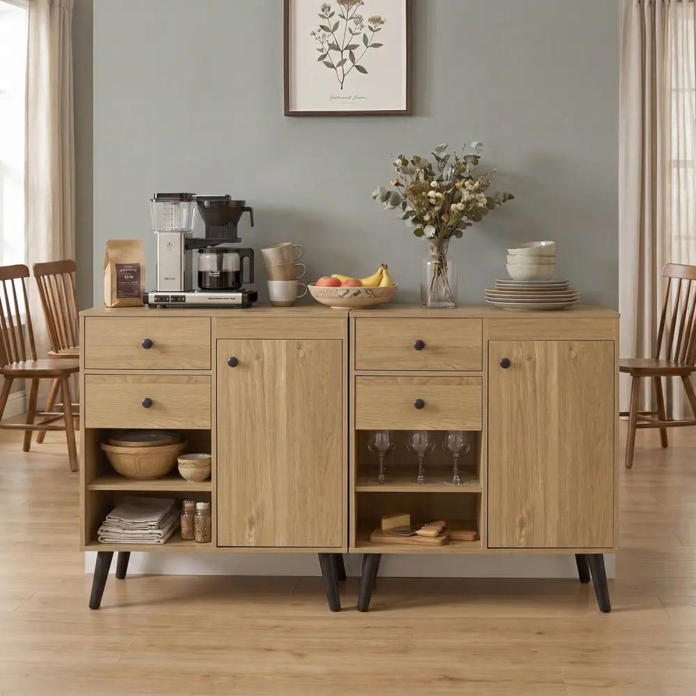 31’’ Sideboard Cabinet with 2 Open Compartments and 2 Drawers-Natrual - Natural - Sideboards Cabinets & Buffets
