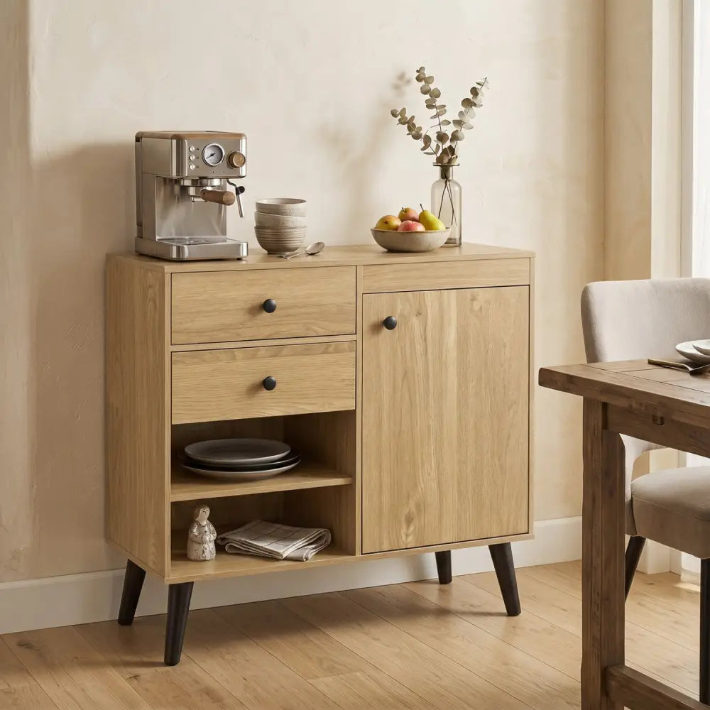 31’’ Sideboard Cabinet with 2 Open Compartments and 2 Drawers-Natrual - Natural - Sideboards Cabinets & Buffets