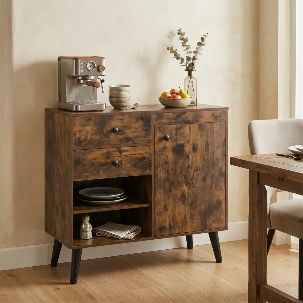 31’’ Sideboard Cabinet with 2 Open Compartments and 2 Drawers-Rustic Brown - Rustic Brown - Sideboards Cabinets &