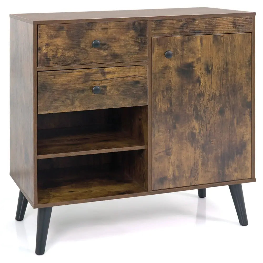31’’ Sideboard Cabinet with 2 Open Compartments and 2 Drawers-Rustic Brown - Rustic Brown - Sideboards Cabinets &