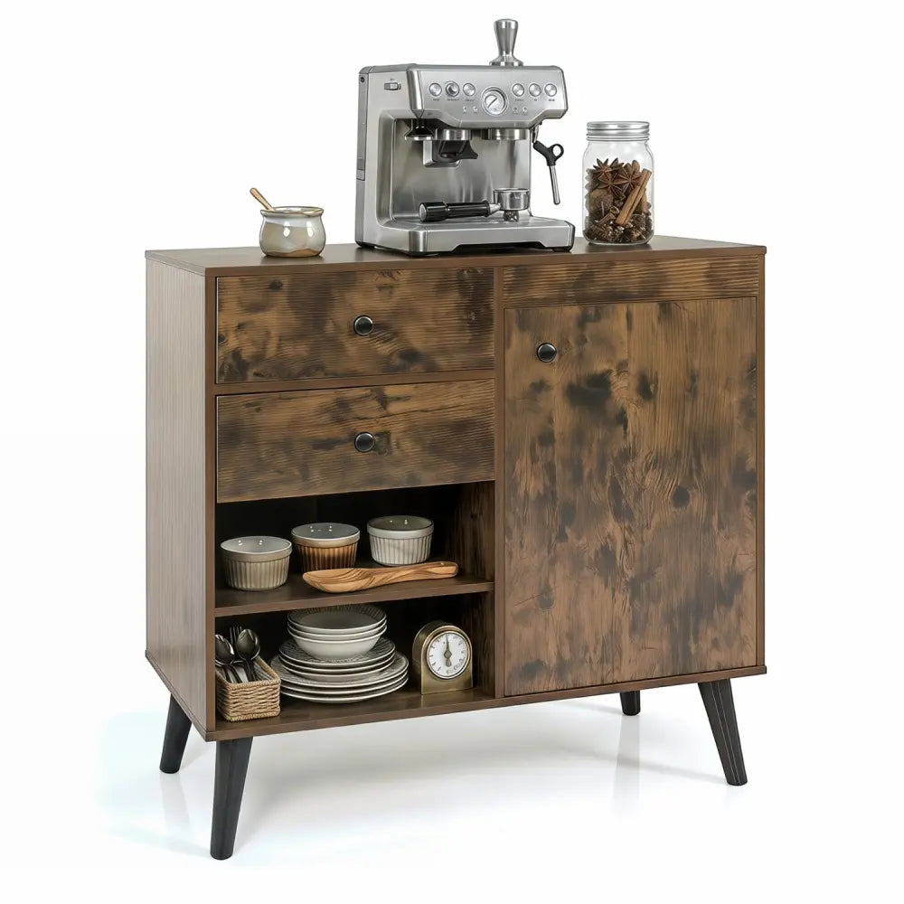 31’’ Sideboard Cabinet with 2 Open Compartments and 2 Drawers-Rustic Brown - Rustic Brown - Sideboards Cabinets &