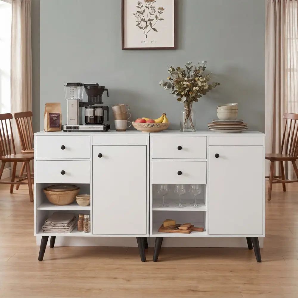 31’’ Sideboard Cabinet with 2 Open Compartments and 2 Drawers-White - White - Sideboards Cabinets & Buffets