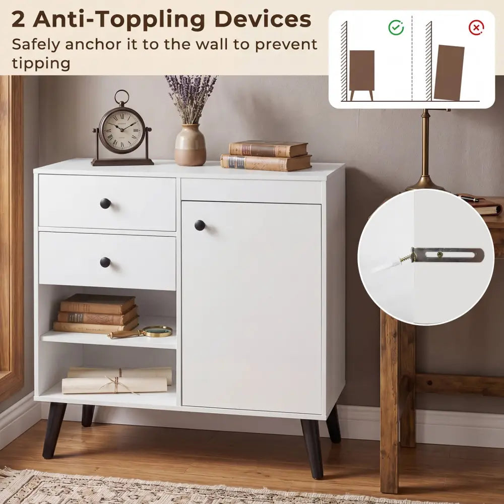 31’’ Sideboard Cabinet with 2 Open Compartments and 2 Drawers-White - White - Sideboards Cabinets & Buffets