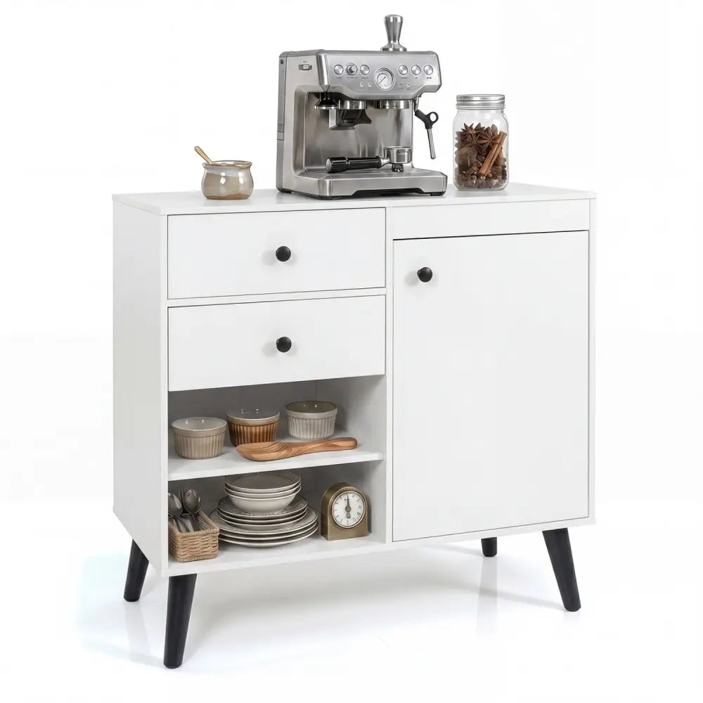 31’’ Sideboard Cabinet with 2 Open Compartments and 2 Drawers-White - White - Sideboards Cabinets & Buffets