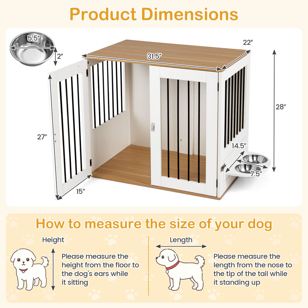 31.5€ Dog Crate Furniture Wooden Dog Kennel with Double Lock Doors-White