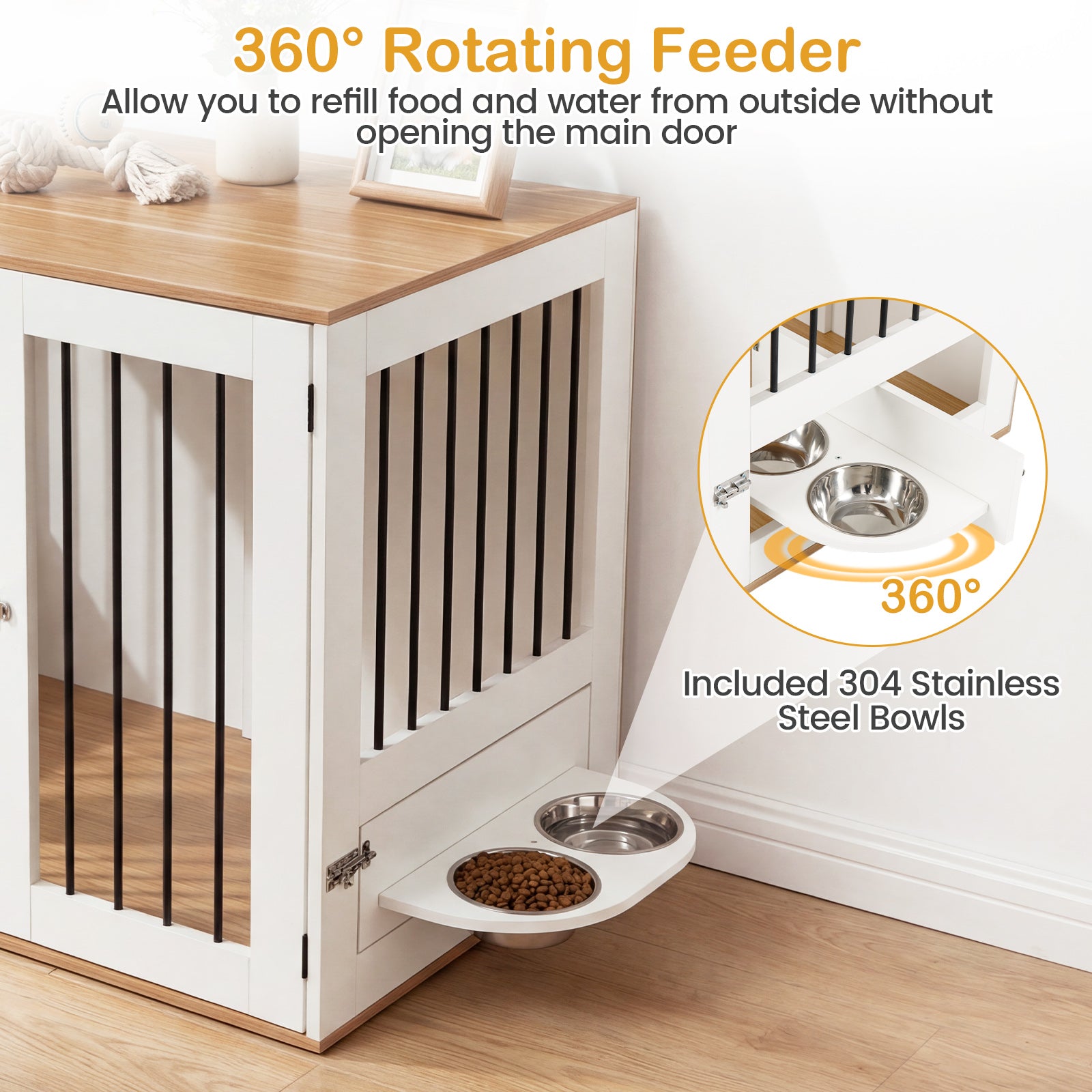 31.5€ Dog Crate Furniture Wooden Dog Kennel with Double Lock Doors-White