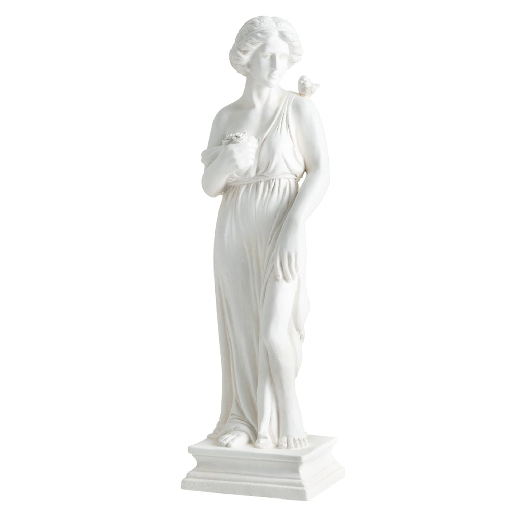 31.5 Inch Outdoor Greek Goddess Statue with Antique Finish and Column Base-White