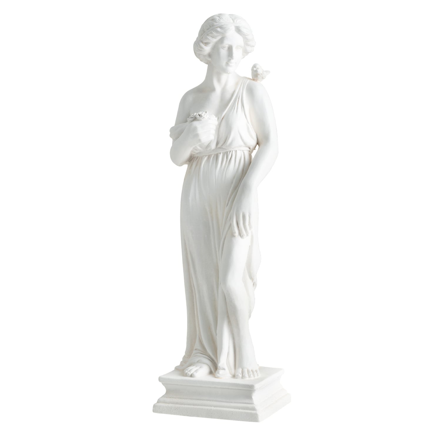 31.5 Inch Outdoor Greek Goddess Statue with Antique Finish and Column Base-White