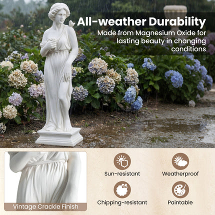 31.5 Inch Outdoor Greek Goddess Statue with Antique Finish and Column Base-White