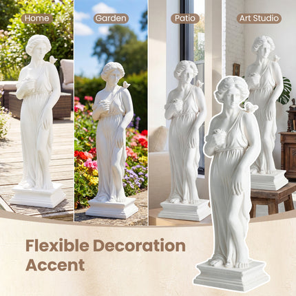 31.5 Inch Outdoor Greek Goddess Statue with Antique Finish and Column Base-White