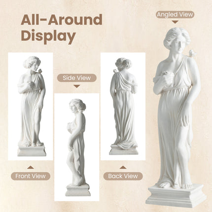 31.5 Inch Outdoor Greek Goddess Statue with Antique Finish and Column Base-White
