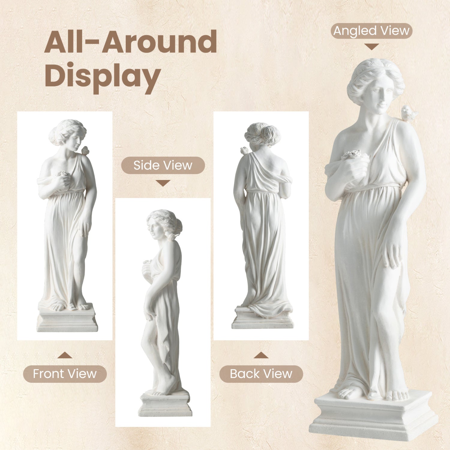 31.5 Inch Outdoor Greek Goddess Statue with Antique Finish and Column Base-White