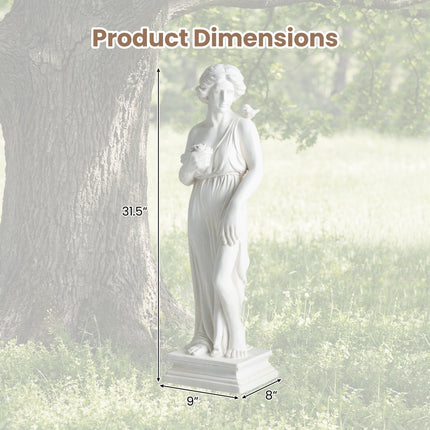 31.5 Inch Outdoor Greek Goddess Statue with Antique Finish and Column Base-White