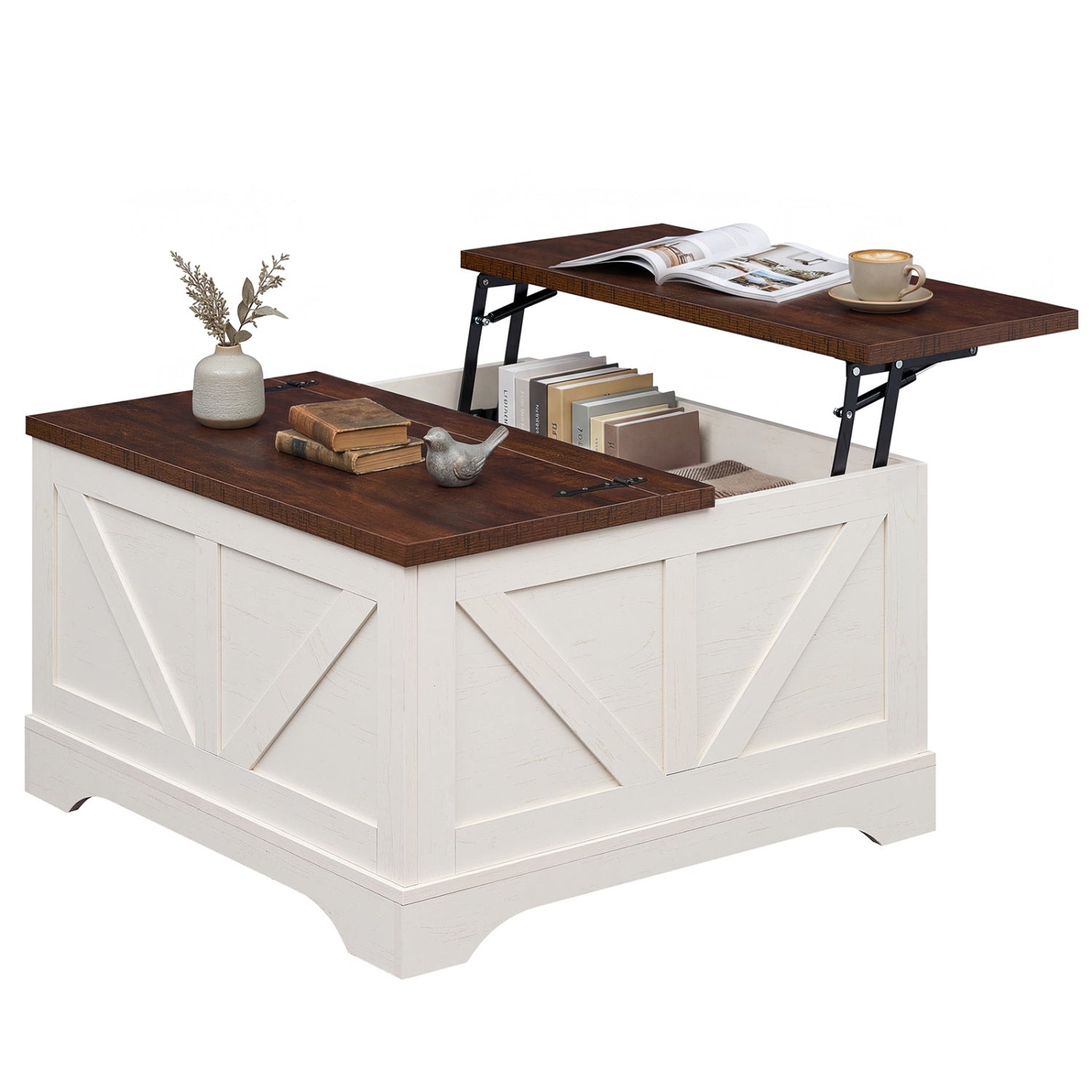 31.5 Inch Square Coffee Table with Lifting Tabletop and Hidden Compartment-Rustic Brown