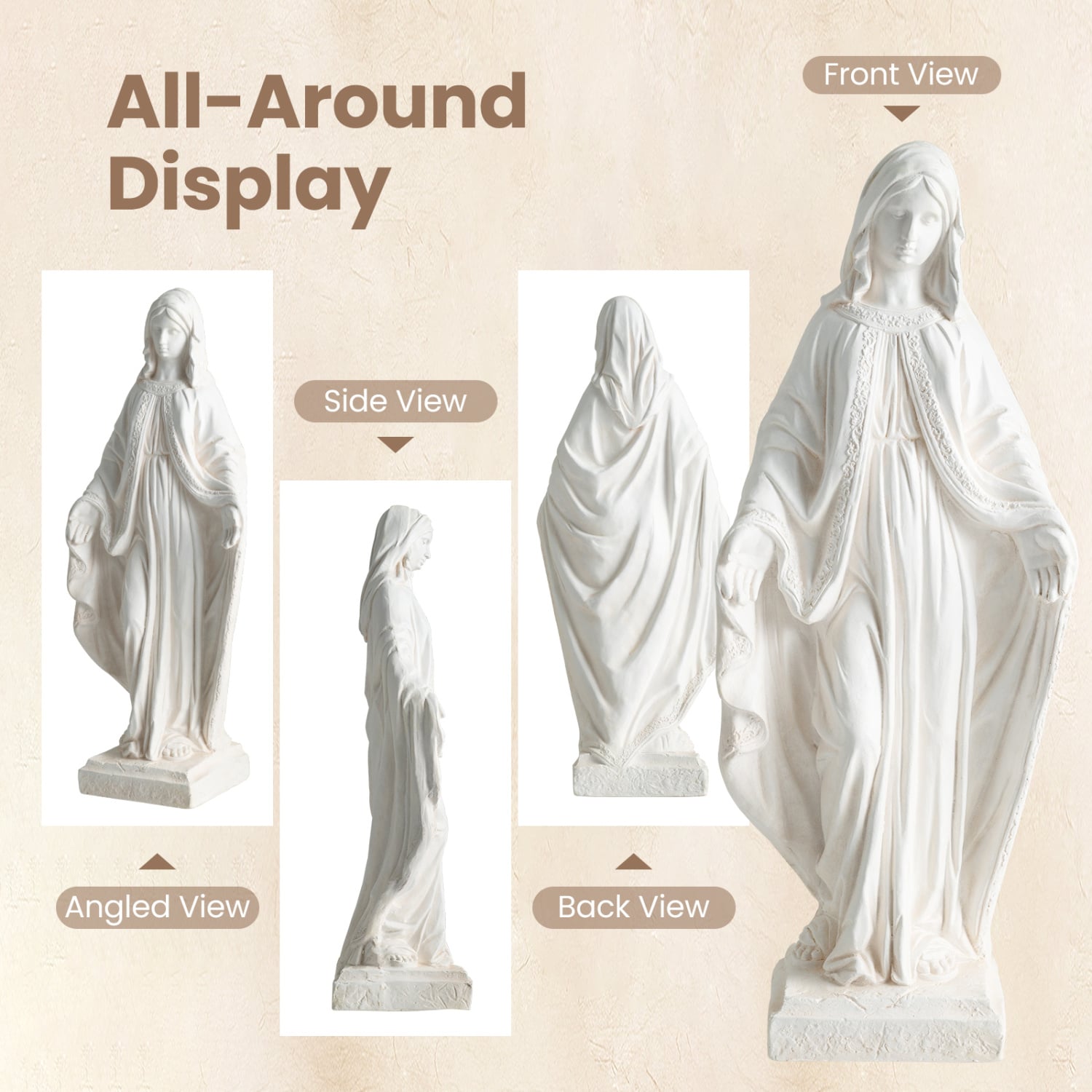 31.5 Inch Virgin Mary Statue with Aged Finish for Yard Patio-White